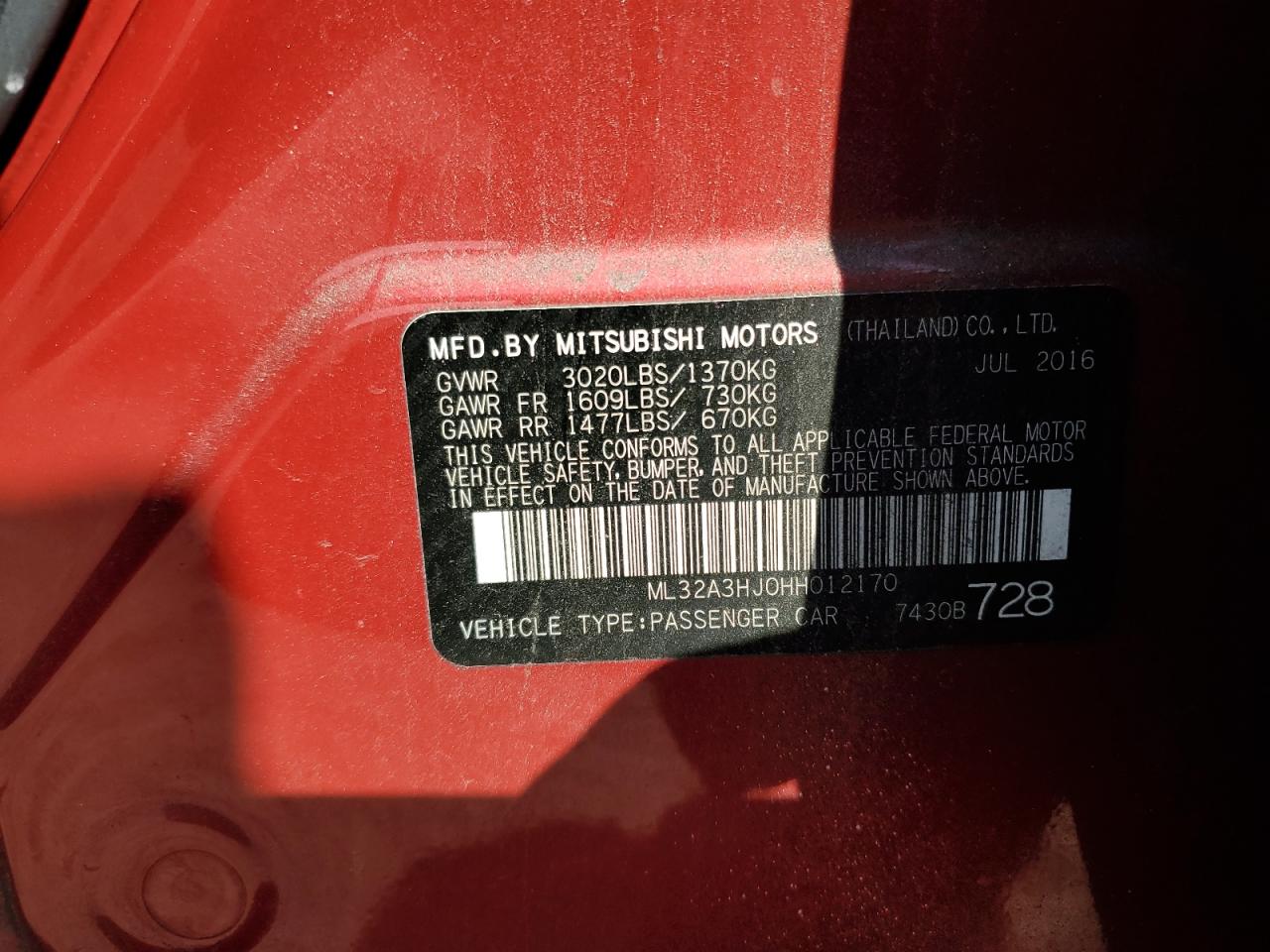 Photo 11 VIN: ML32A3HJ0HH012170 - MITSUBISHI MIRAGE 