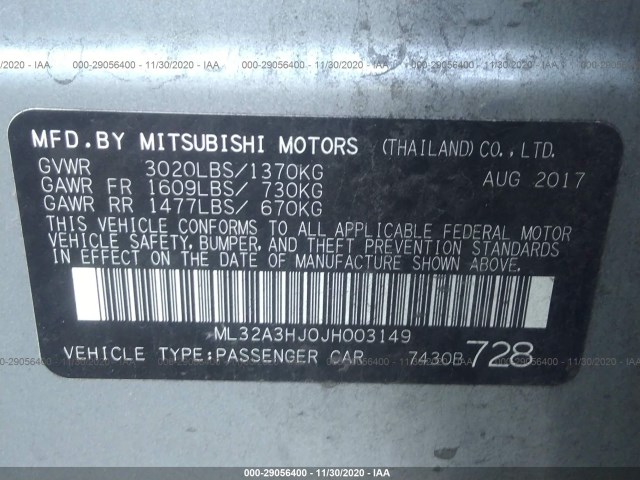 Photo 8 VIN: ML32A3HJ0JH003149 - MITSUBISHI MIRAGE 