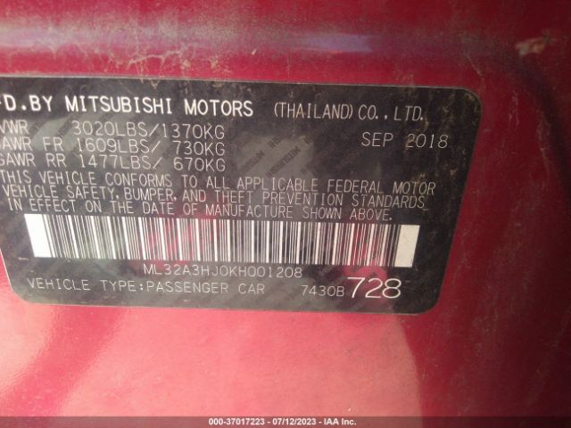 Photo 8 VIN: ML32A3HJ0KH001208 - MITSUBISHI MIRAGE 