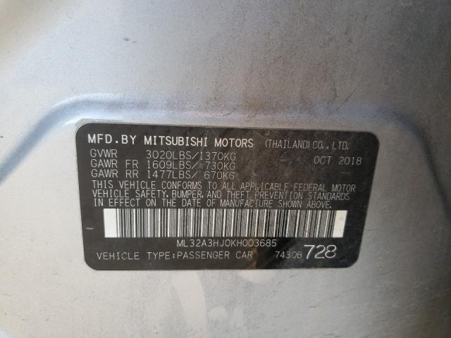 Photo 9 VIN: ML32A3HJ0KH003685 - MITSUBISHI MIRAGE ES 