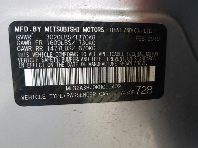 Photo 9 VIN: ML32A3HJ0KH010409 - MITSUBISHI MIRAGE ES 