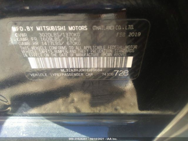 Photo 8 VIN: ML32A3HJ0KH010684 - MITSUBISHI MIRAGE 