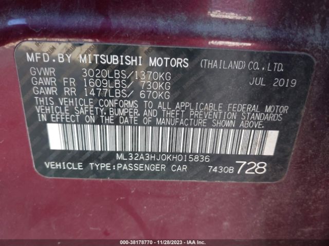 Photo 8 VIN: ML32A3HJ0KH015836 - MITSUBISHI MIRAGE 