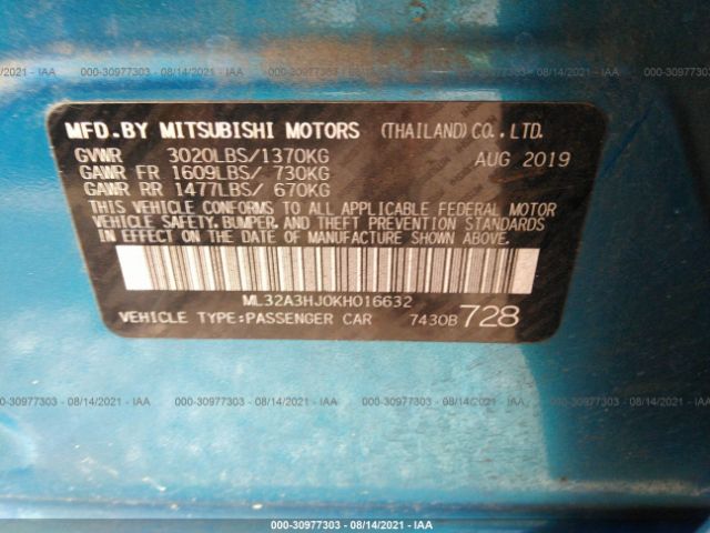 Photo 8 VIN: ML32A3HJ0KH016632 - MITSUBISHI MIRAGE 