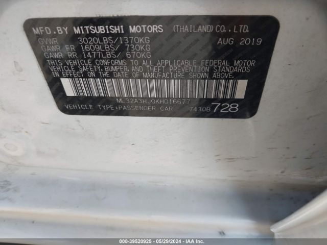 Photo 8 VIN: ML32A3HJ0KH016677 - MITSUBISHI MIRAGE 