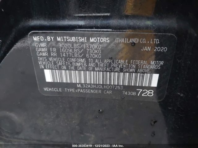 Photo 8 VIN: ML32A3HJ0LH007253 - MITSUBISHI MIRAGE 