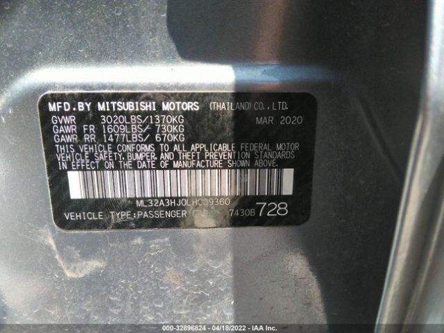 Photo 8 VIN: ML32A3HJ0LH009360 - MITSUBISHI MIRAGE 