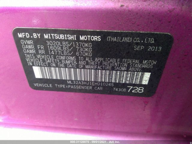 Photo 8 VIN: ML32A3HJ1EH010245 - MITSUBISHI MIRAGE 