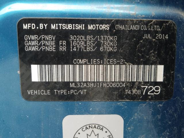 Photo 9 VIN: ML32A3HJ1FH006004 - MITSUBISHI MIRAGE DE 