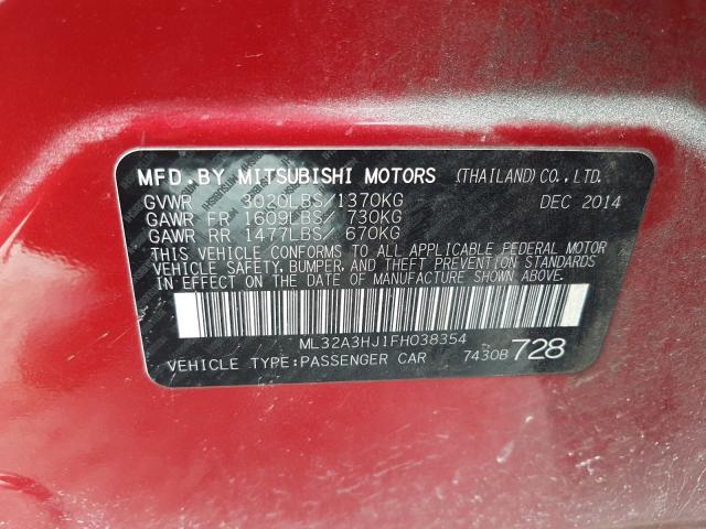 Photo 9 VIN: ML32A3HJ1FH038354 - MITSUBISHI MIRAGE DE 