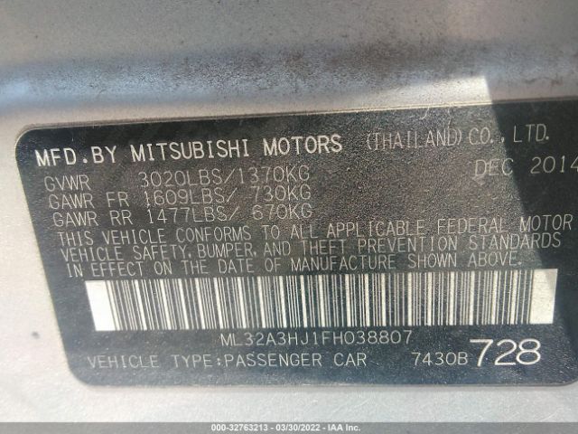 Photo 8 VIN: ML32A3HJ1FH038807 - MITSUBISHI MIRAGE 