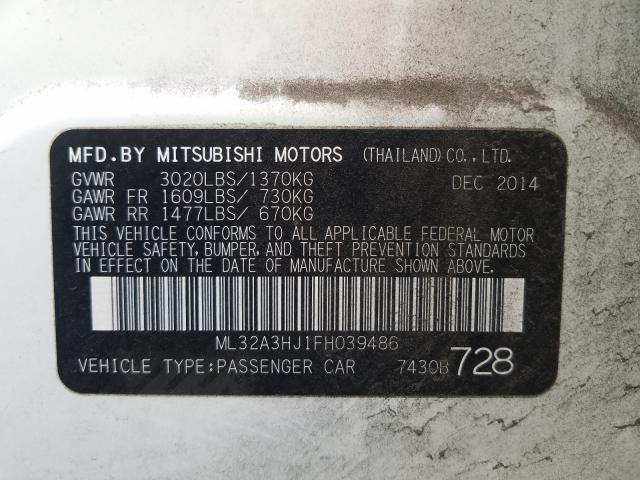 Photo 9 VIN: ML32A3HJ1FH039486 - MITSUBISHI MIRAGE DE 