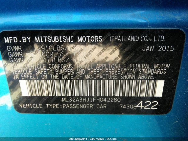 Photo 8 VIN: ML32A3HJ1FH042260 - MITSUBISHI MIRAGE 