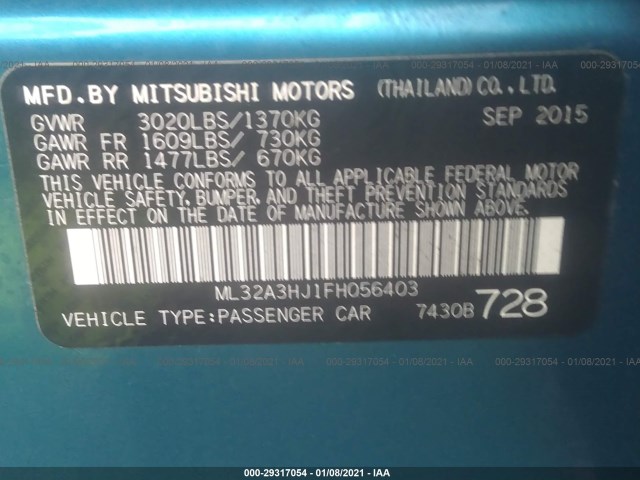 Photo 8 VIN: ML32A3HJ1FH056403 - MITSUBISHI MIRAGE 