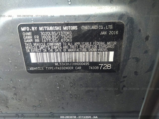 Photo 8 VIN: ML32A3HJ1HH000495 - MITSUBISHI MIRAGE 