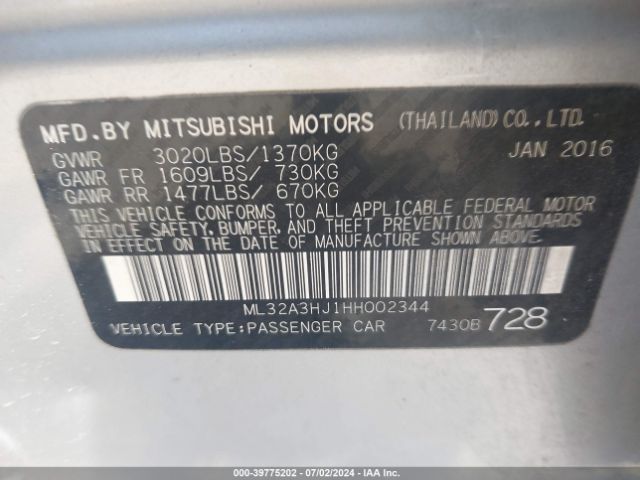 Photo 8 VIN: ML32A3HJ1HH002344 - MITSUBISHI MIRAGE 