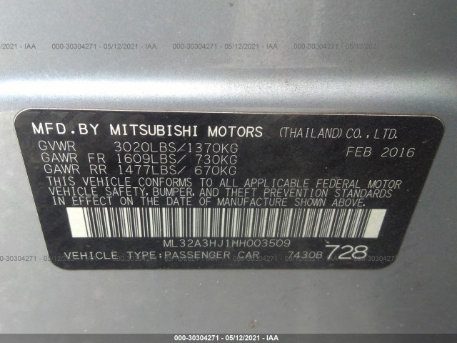 Photo 8 VIN: ML32A3HJ1HH003509 - MITSUBISHI MIRAGE 