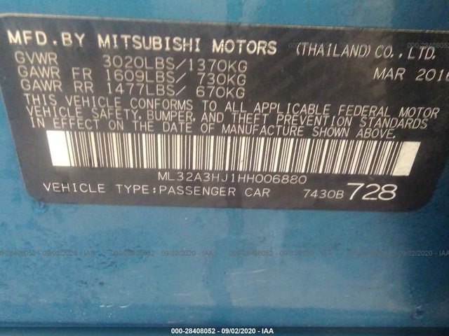 Photo 8 VIN: ML32A3HJ1HH006880 - MITSUBISHI MIRAGE 