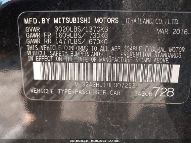 Photo 8 VIN: ML32A3HJ1HH007253 - MITSUBISHI MIRAGE 