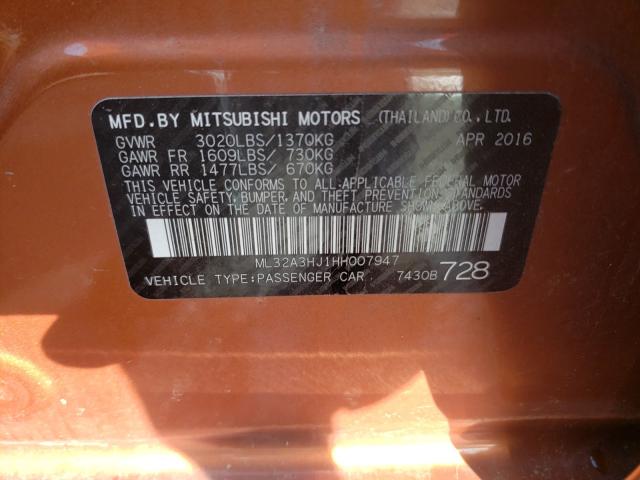 Photo 9 VIN: ML32A3HJ1HH007947 - MITSUBISHI MIRAGE ES 