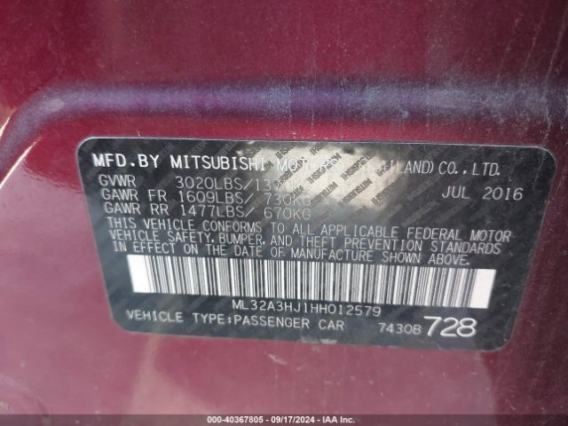 Photo 8 VIN: ML32A3HJ1HH012579 - MITSUBISHI MIRAGE 