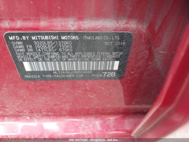 Photo 8 VIN: ML32A3HJ1HH014848 - MITSUBISHI MIRAGE 