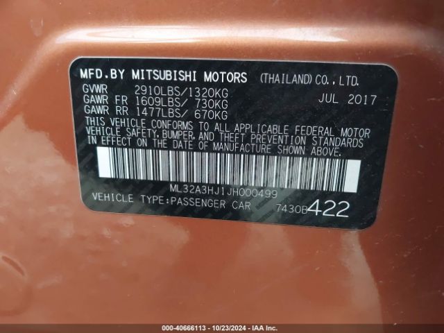 Photo 8 VIN: ML32A3HJ1JH000499 - MITSUBISHI MIRAGE 