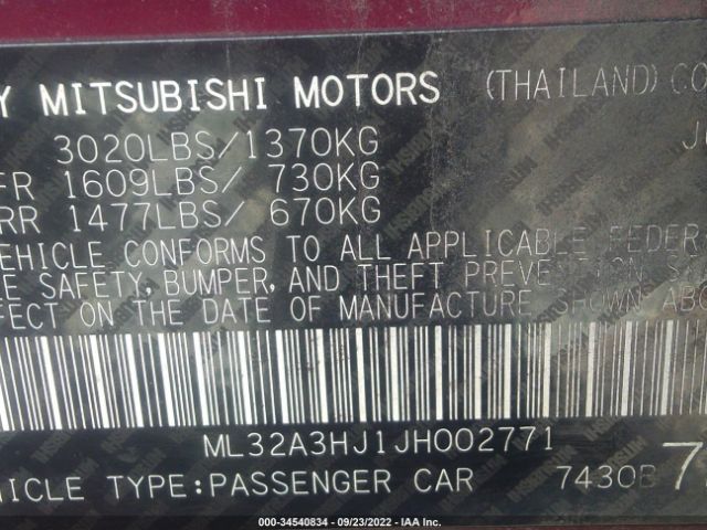 Photo 8 VIN: ML32A3HJ1JH002771 - MITSUBISHI MIRAGE 