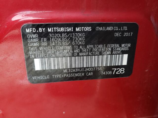 Photo 9 VIN: ML32A3HJ1JH007758 - MITSUBISHI MIRAGE ES 