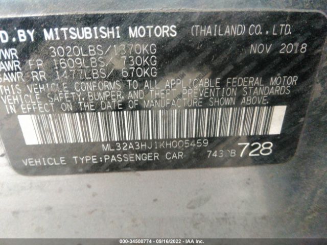 Photo 8 VIN: ML32A3HJ1KH005459 - MITSUBISHI MIRAGE 