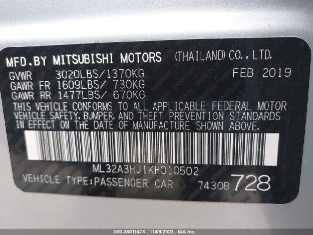 Photo 8 VIN: ML32A3HJ1KH010502 - MITSUBISHI MIRAGE 