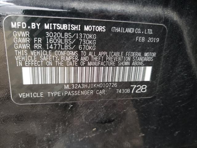 Photo 9 VIN: ML32A3HJ1KH010726 - MITSUBISHI MIRAGE ES 