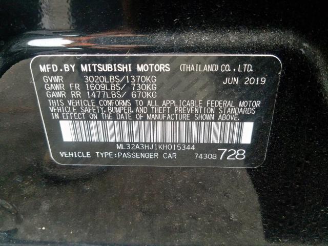 Photo 9 VIN: ML32A3HJ1KH015344 - MITSUBISHI MIRAGE ES 