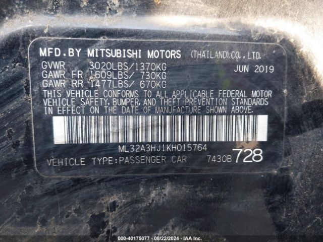 Photo 8 VIN: ML32A3HJ1KH015764 - MITSUBISHI MIRAGE 