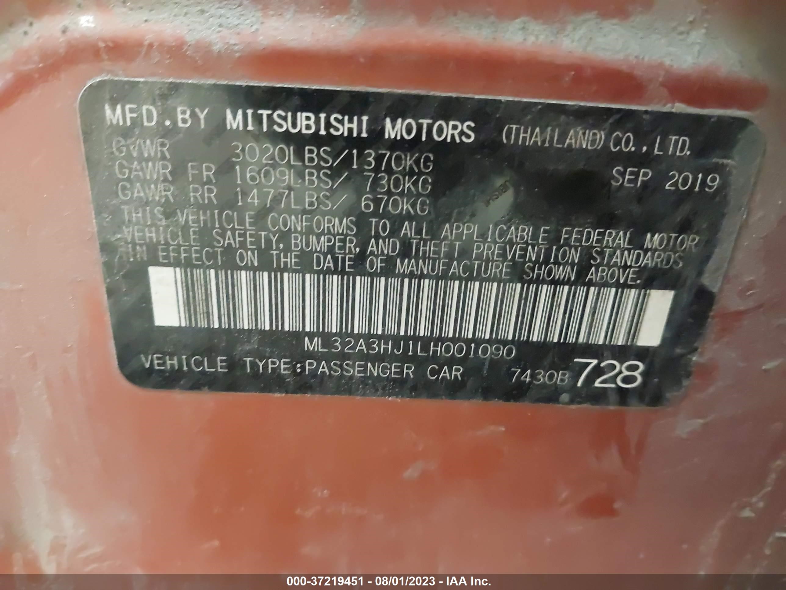 Photo 8 VIN: ML32A3HJ1LH001090 - MITSUBISHI MIRAGE 