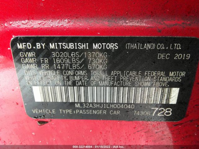 Photo 8 VIN: ML32A3HJ1LH004040 - MITSUBISHI MIRAGE 