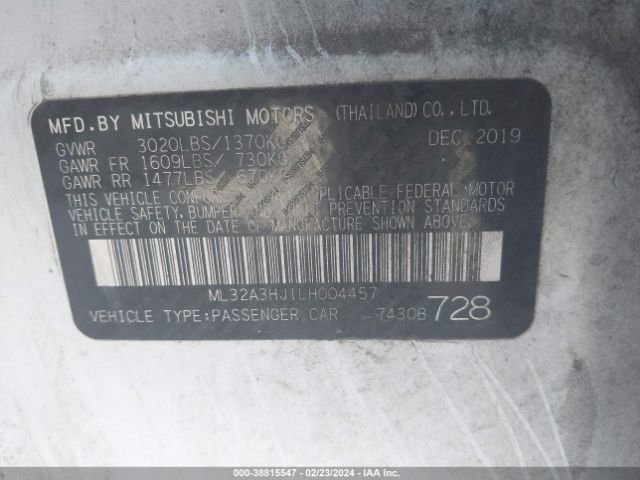 Photo 8 VIN: ML32A3HJ1LH004457 - MITSUBISHI MIRAGE 