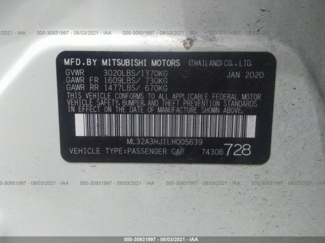 Photo 8 VIN: ML32A3HJ1LH005639 - MITSUBISHI MIRAGE 