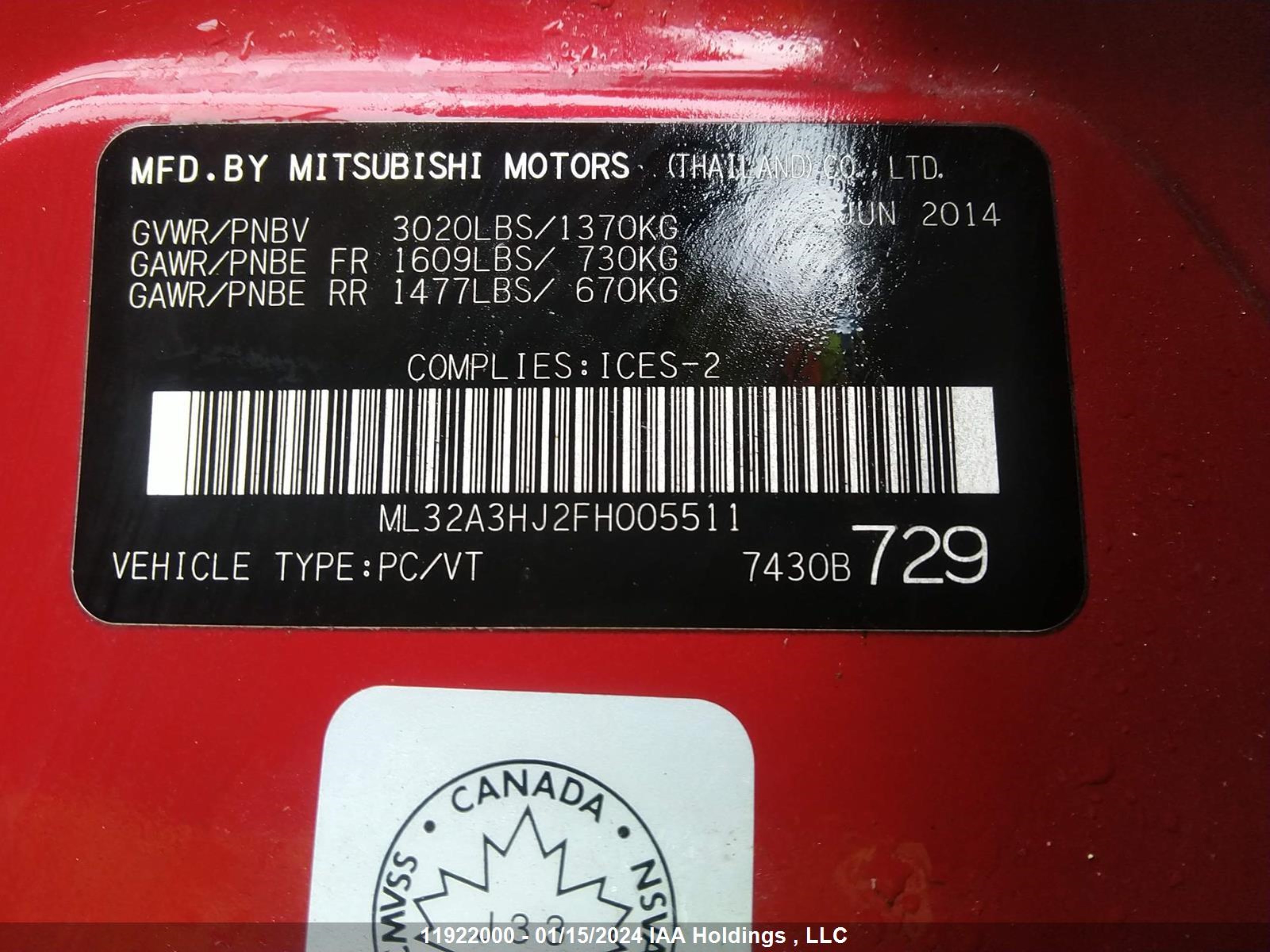 Photo 8 VIN: ML32A3HJ2FH005511 - MITSUBISHI MIRAGE 