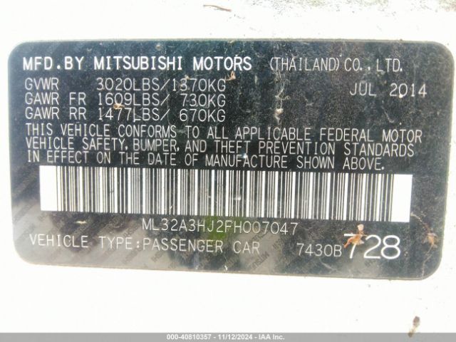 Photo 8 VIN: ML32A3HJ2FH007047 - MITSUBISHI MIRAGE 