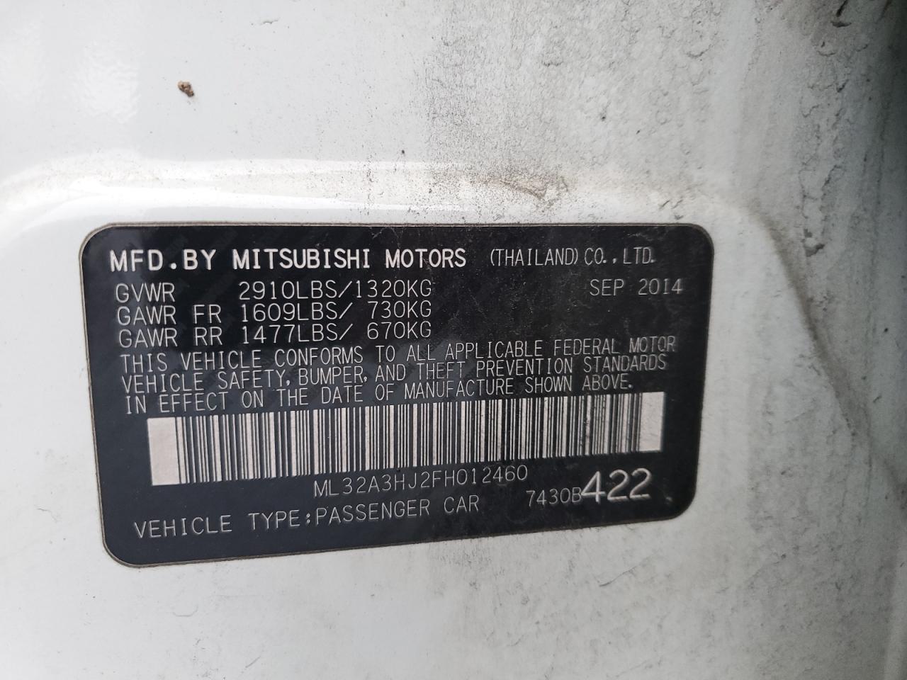 Photo 11 VIN: ML32A3HJ2FH012460 - MITSUBISHI MIRAGE 