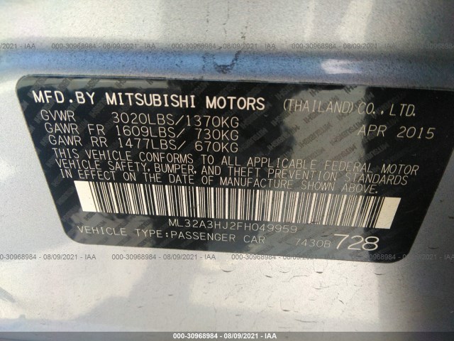 Photo 8 VIN: ML32A3HJ2FH049959 - MITSUBISHI MIRAGE 