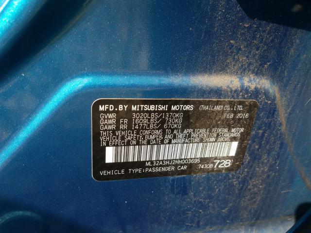 Photo 9 VIN: ML32A3HJ2HH003695 - MITSUBISHI MIRAGE ES 