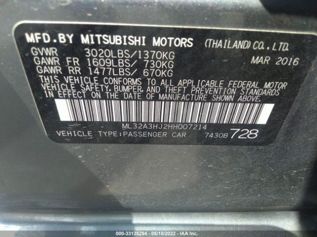 Photo 8 VIN: ML32A3HJ2HH007214 - MITSUBISHI MIRAGE 