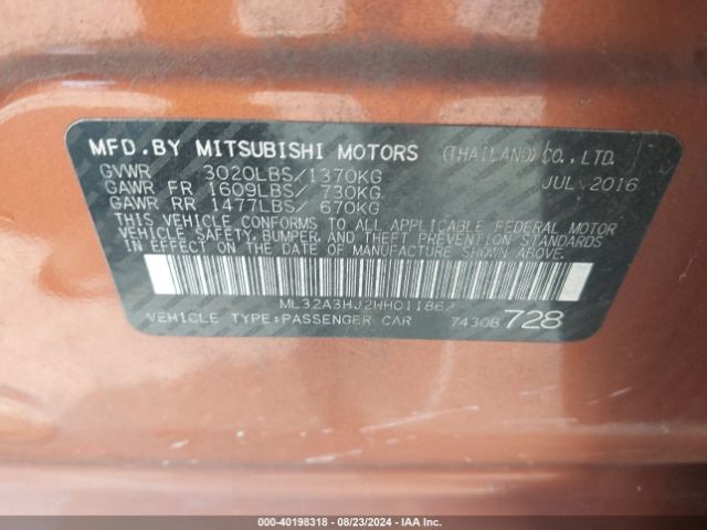 Photo 8 VIN: ML32A3HJ2HH011862 - MITSUBISHI MIRAGE 