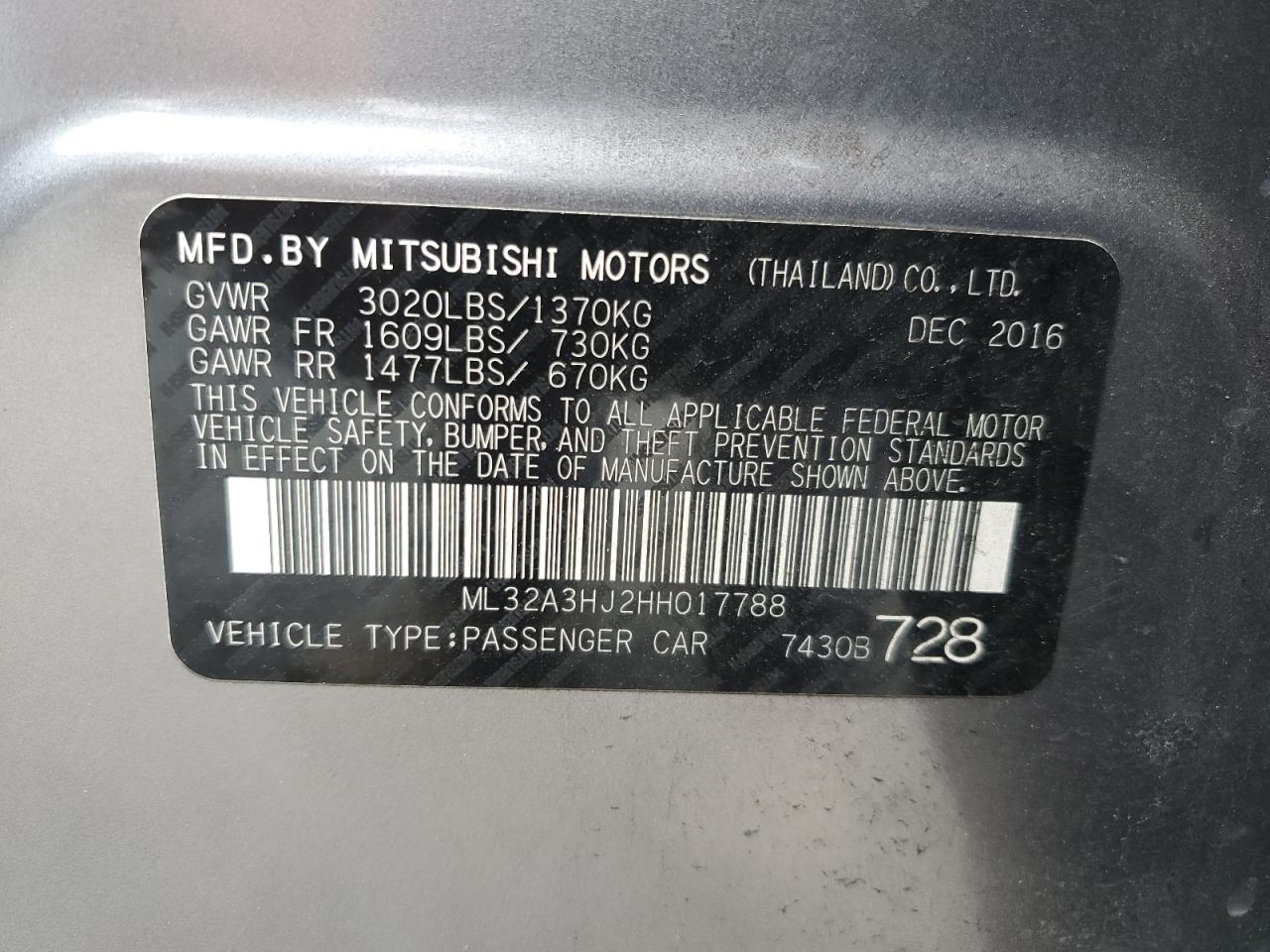 Photo 11 VIN: ML32A3HJ2HH017788 - MITSUBISHI MIRAGE 