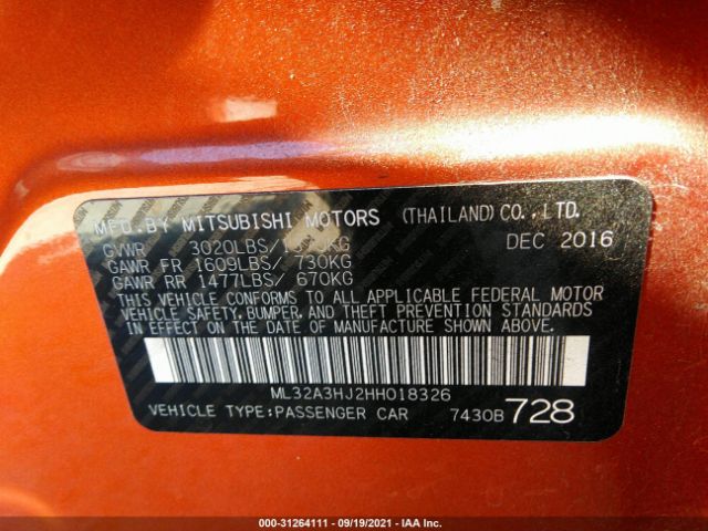 Photo 8 VIN: ML32A3HJ2HH018326 - MITSUBISHI MIRAGE 