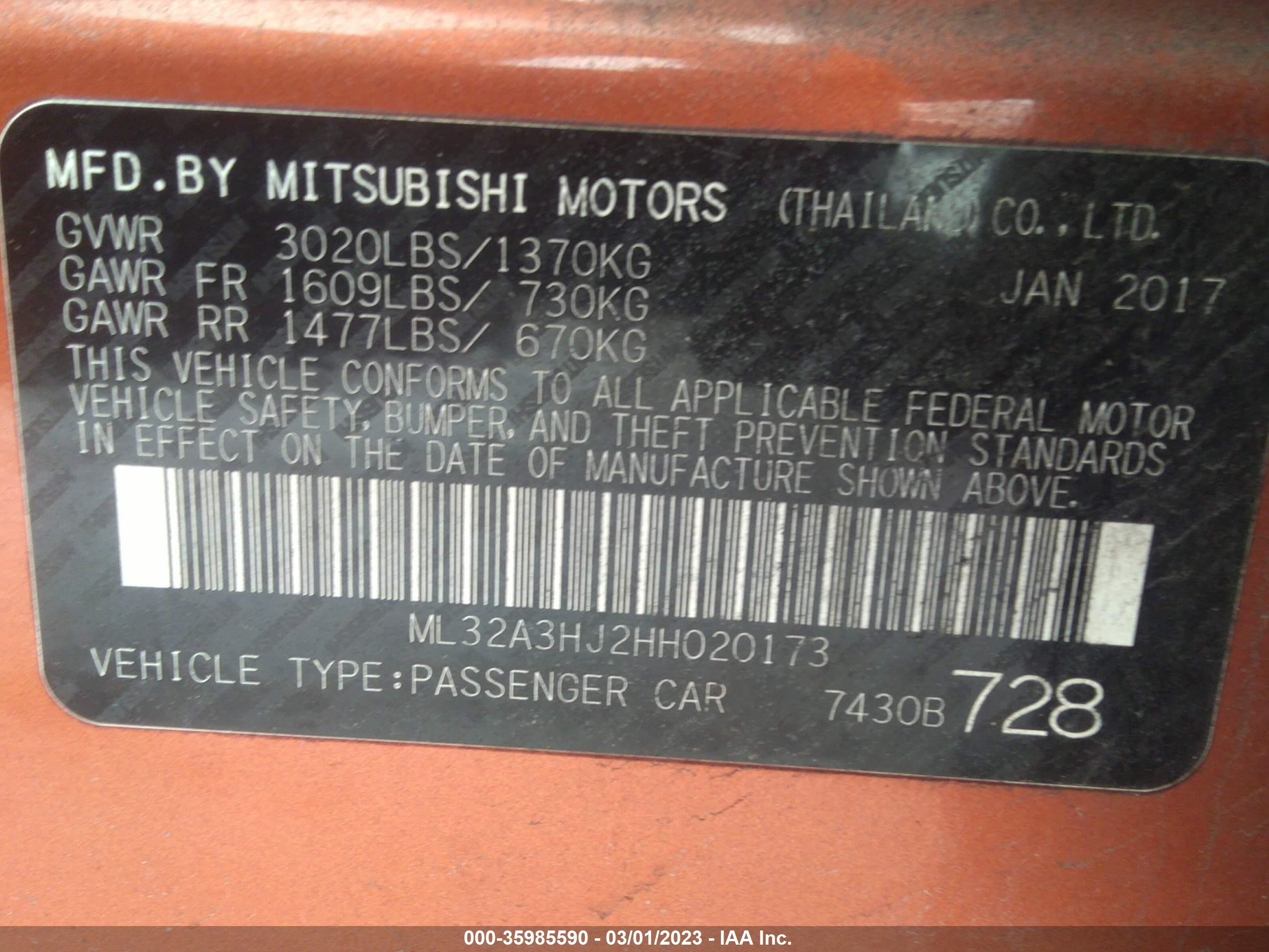 Photo 8 VIN: ML32A3HJ2HH020173 - MITSUBISHI MIRAGE 