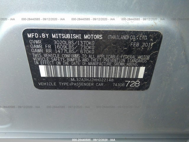 Photo 8 VIN: ML32A3HJ2HH022148 - MITSUBISHI MIRAGE 