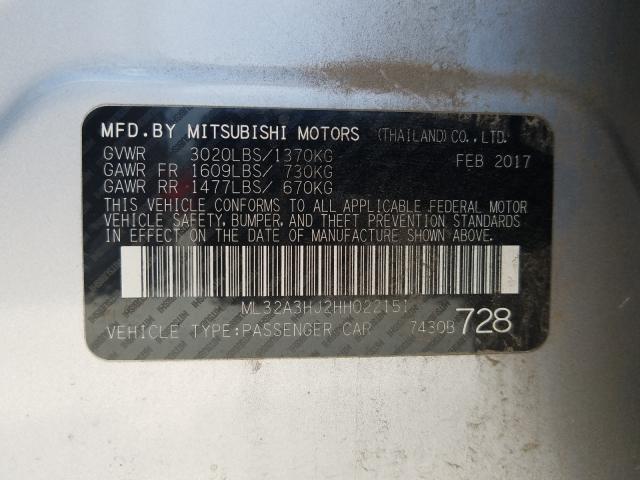 Photo 9 VIN: ML32A3HJ2HH022151 - MITSUBISHI MIRAGE ES 